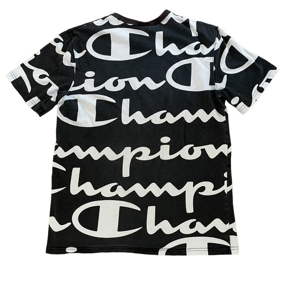 CHAMPION SIGNATURE BOXY CREWNECK TEE SHIRT Size L Black White Vintage Graphic - Picture 3 of 11